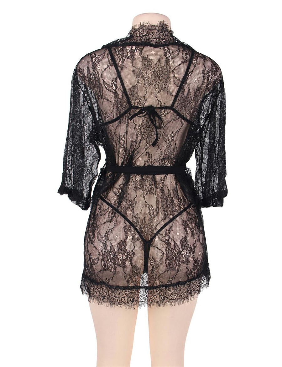 Eyelash Black Lace Sleepwear Lingerie Set