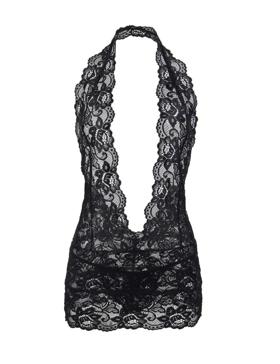 Plus Size Black lace Deep V Collar Chemise Dress