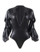 Black Deep V Collar bubble sleeve Teddy