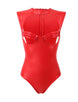 Red Leather Open Bust Teddy