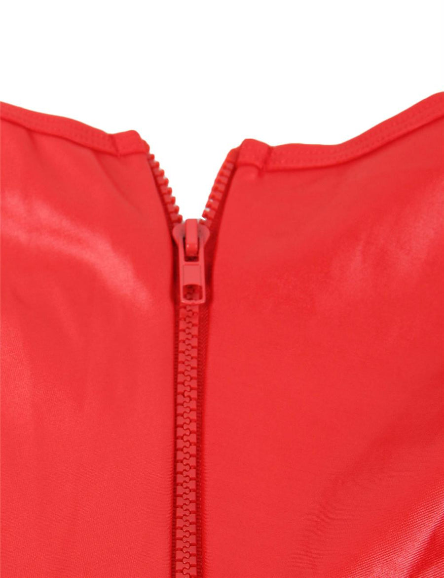 Red Leather Open Bust Teddy