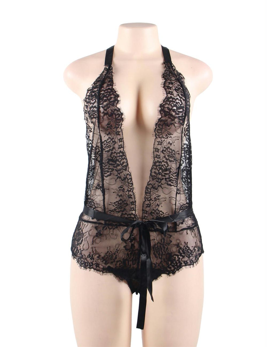 Black Low Cut Lace Teddy