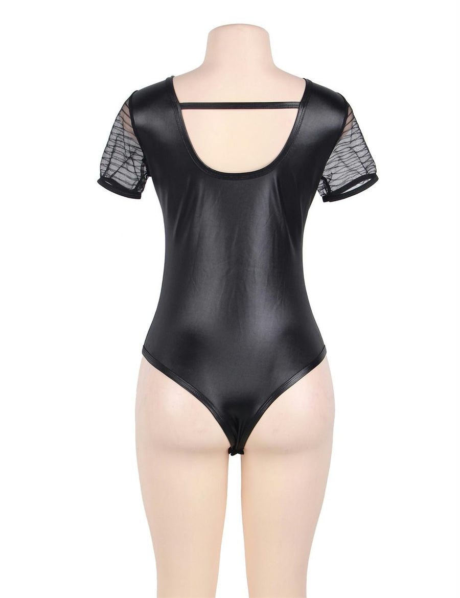 Black Lace Leather Stitching Teddy