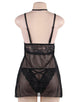 Plus Size Elegant Black Lace straps Backless Babydoll Set