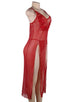 Plus Size Red Long Sheer Gauze Temptation Sexy Nightgown for Curvy Figures