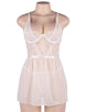 Plus Size Elegant White Lace Straps Backless Babydoll Set With Steel Ring