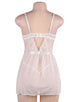 Plus Size Elegant White Lace Straps Backless Babydoll Set With Steel Ring