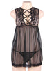 Plus Size Elegant Black Lace straps Backless Babydoll Set