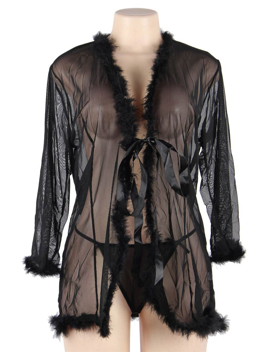 Queen Black Perspective Sleepwear With Fur