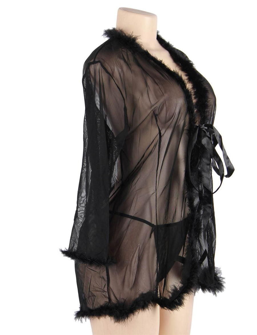 Queen Black Perspective Sleepwear With Fur