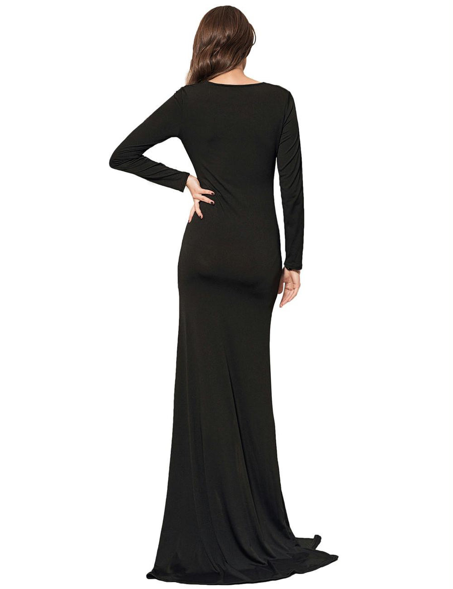 Sexy Long Sleeve Black Lace Trim Party Gown