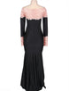 Boat Neck Pink Lace Evening Gown