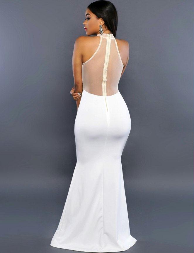 White Transparent Mesh  Applique Maxi