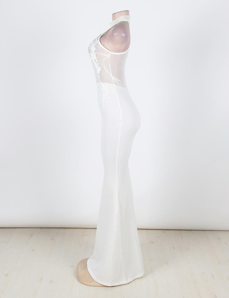 White Transparent Mesh  Applique Maxi