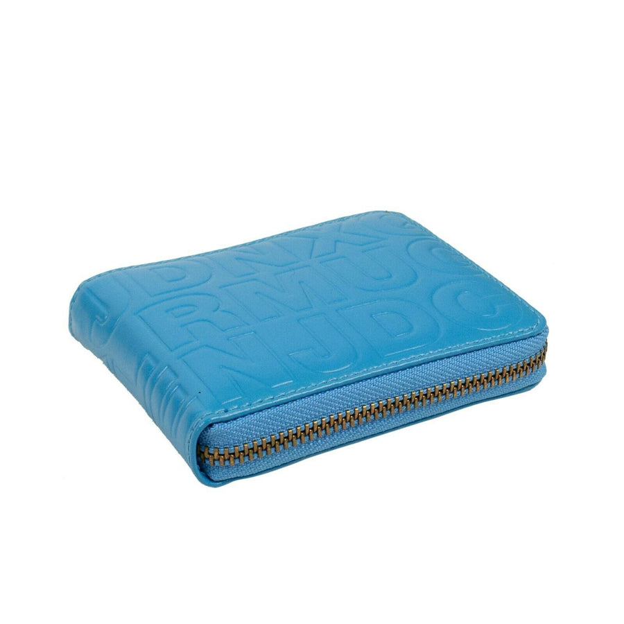 Leather Letter Embossed Small Wallet - Blue