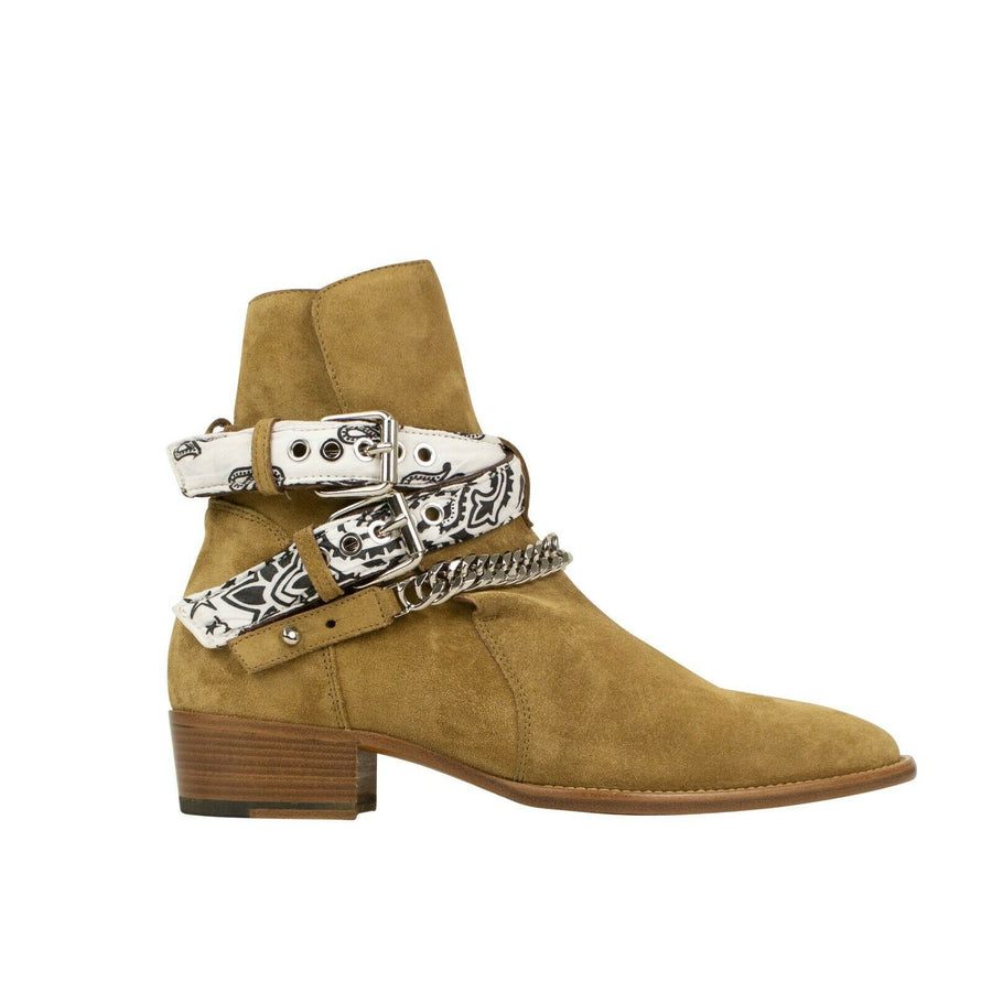 Suede Bandana Buckle Ankle Boots - Tan