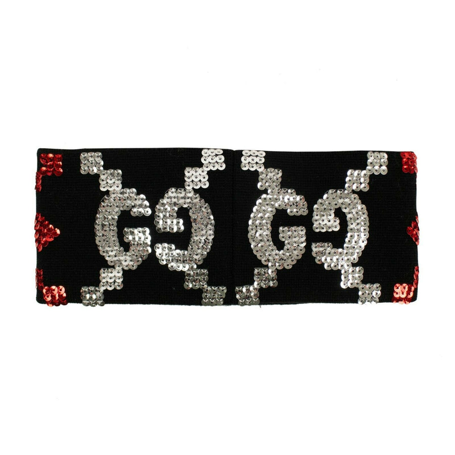 Wool Sequin GG Pattern Design Headband - Black