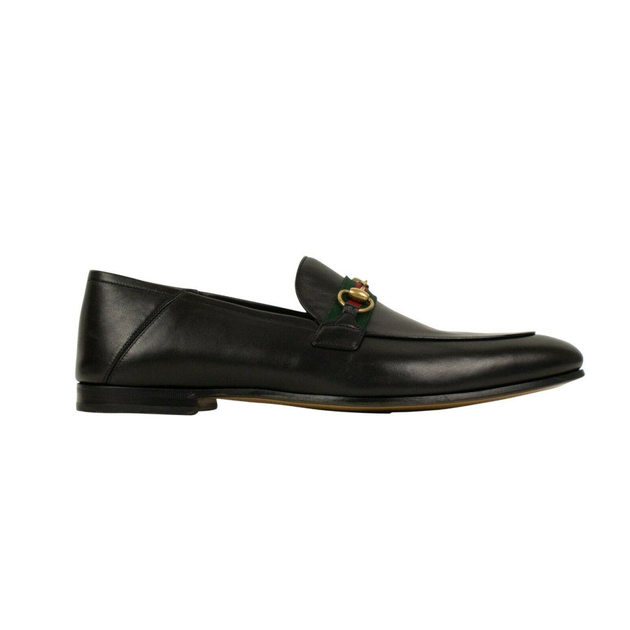 Horsebit With Web Leather Loafers - Black