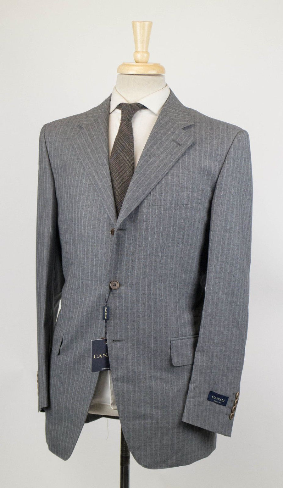 Drop 4 Striped Wool 3 Button Suit - Gray