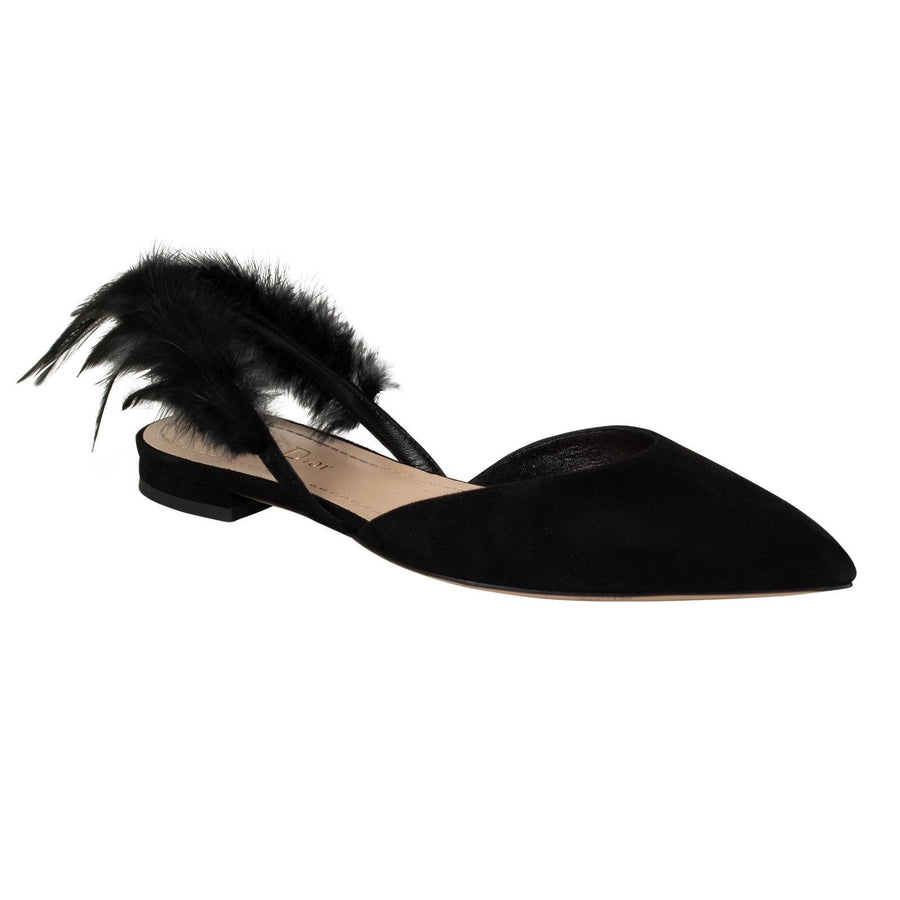 Ethinie Suede & Feather Ballet Flats - Black