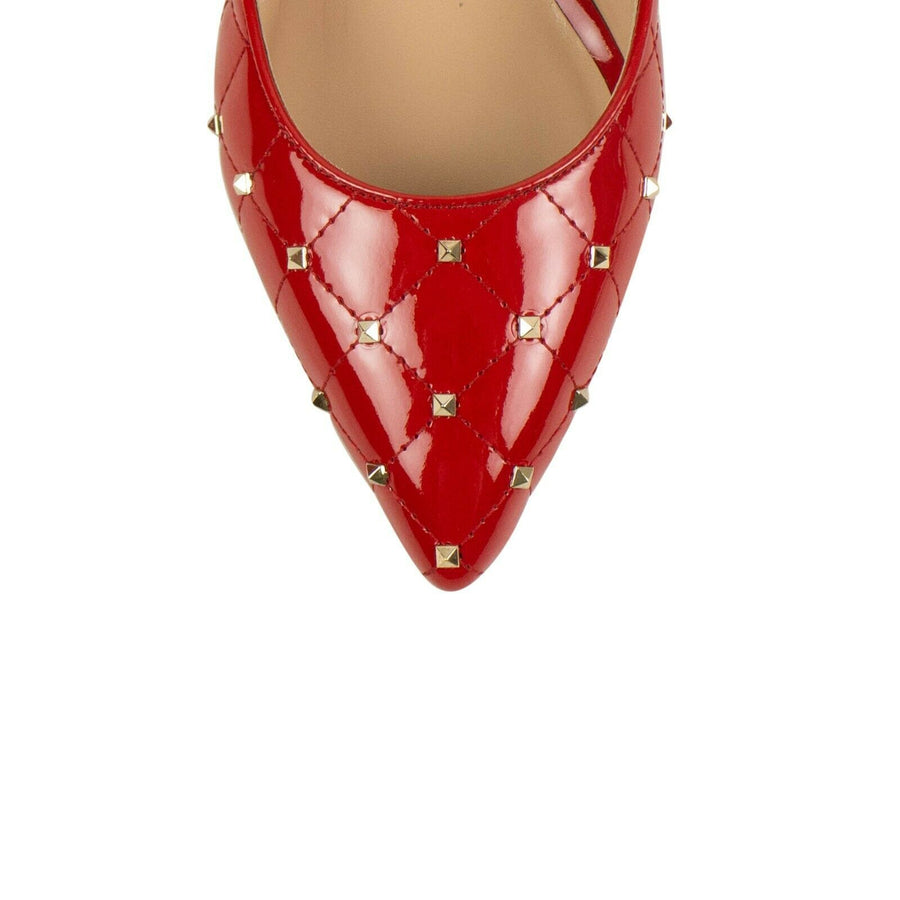 Leather 'Rockstud' Spike Quilted Pumps - Red