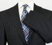 Pin Striped Wool 3 Roll 2 Button Suit - Black