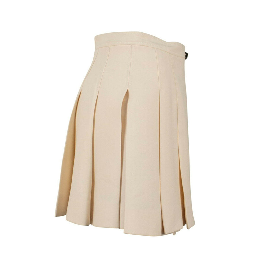 Wool Blend Pleated Mini Skirt - Ivory