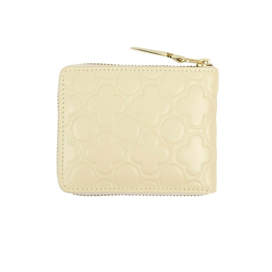 Leather Clover Embossed Small Wallet - Ivory