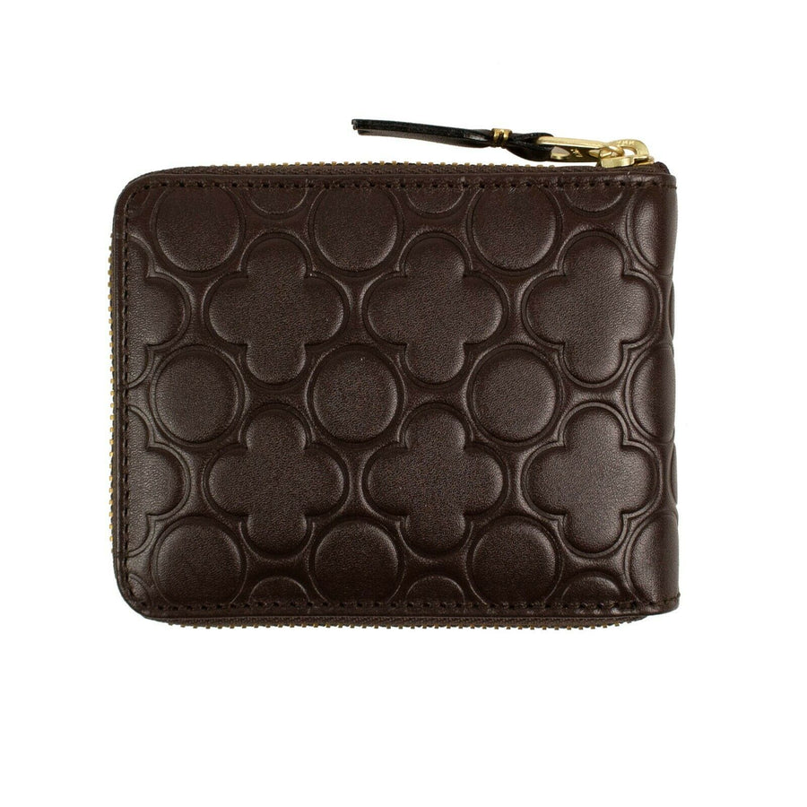 Leather Clover Embossed Small Wallet - Brown