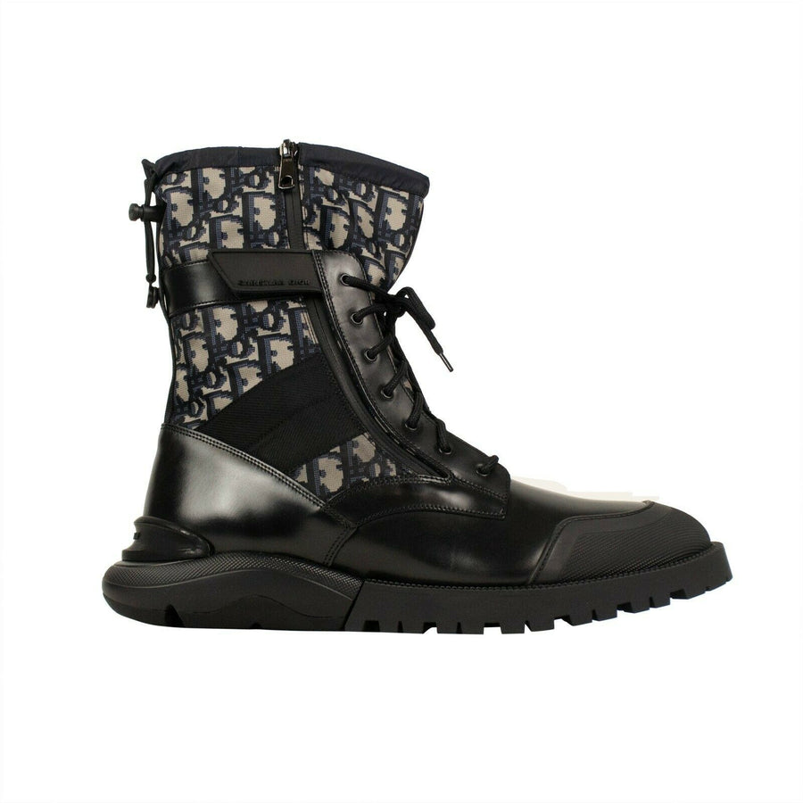 Leather Oblique Combat Boots - Black