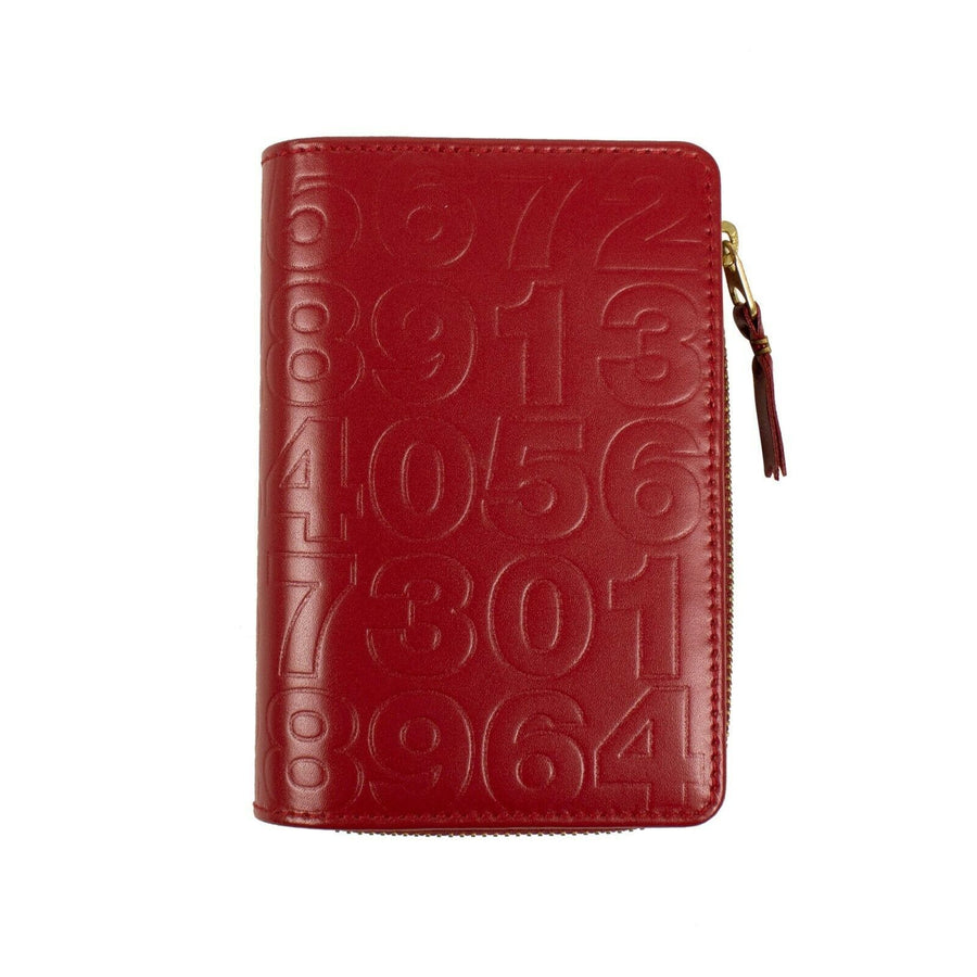 Leather Number Embossed Wallet - Red