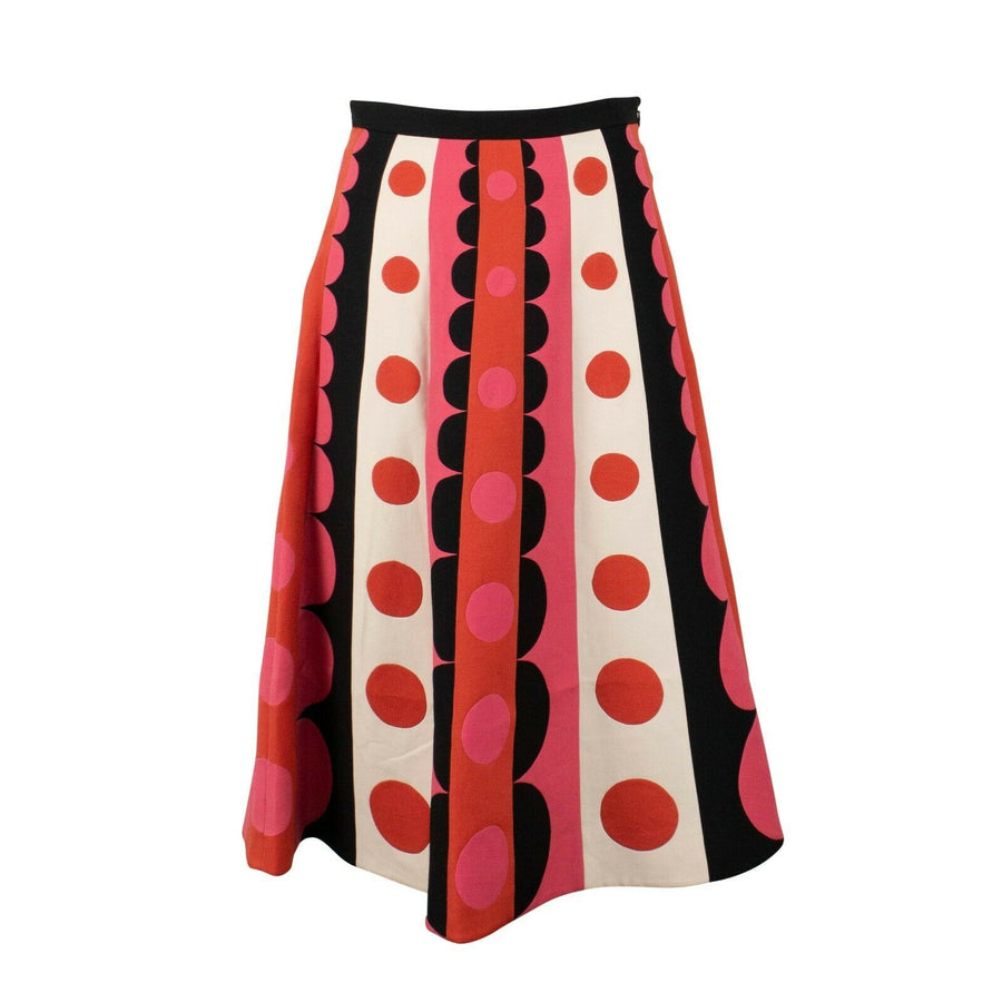 Wool Blend Polka Dot Stripe Midi Skirt - Red/Multi