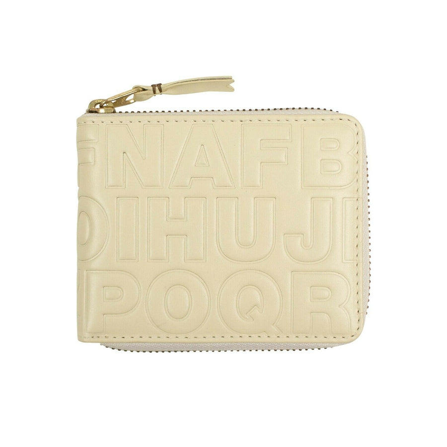 Leather Letter Embossed Small Wallet - Ivory