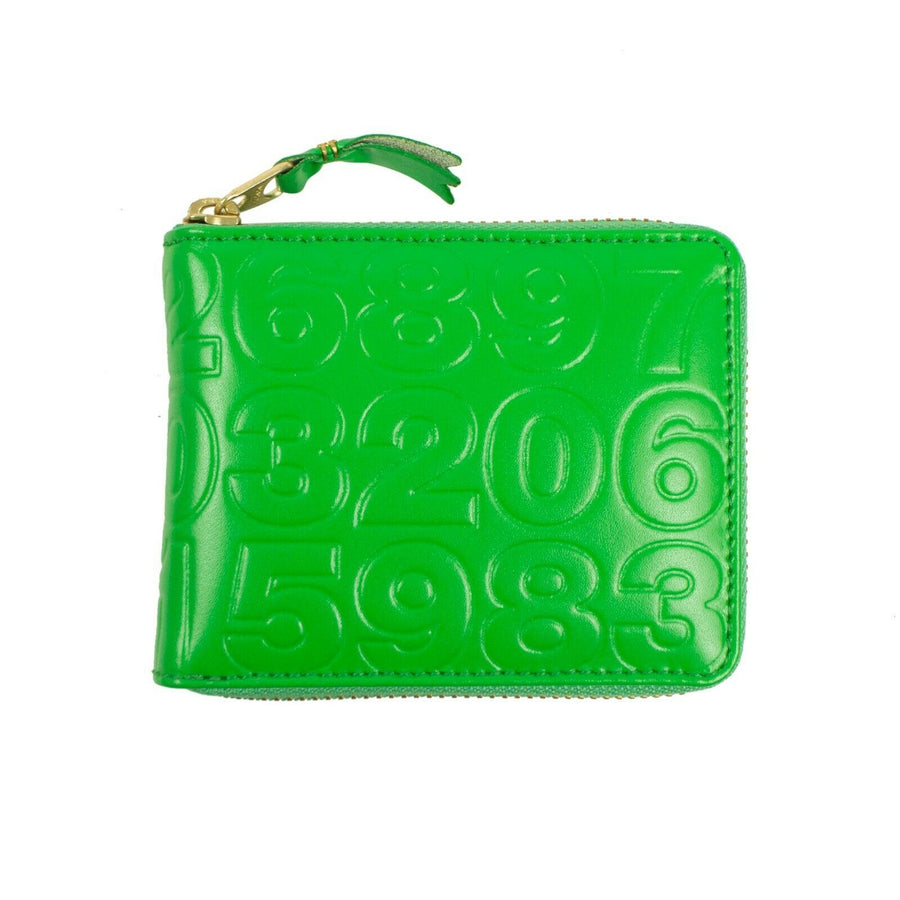 Leather Number Embossed Small Wallet - Green