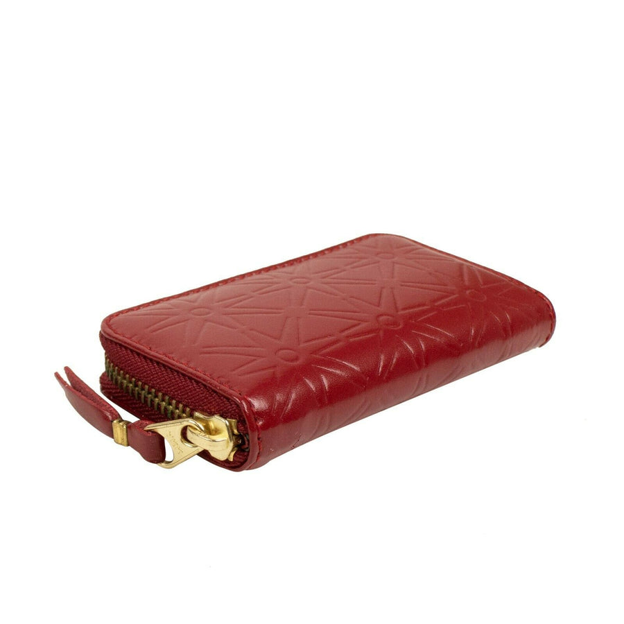 Leather Geometric Pattern Embossed Mini Wallet Coin Purse - Red