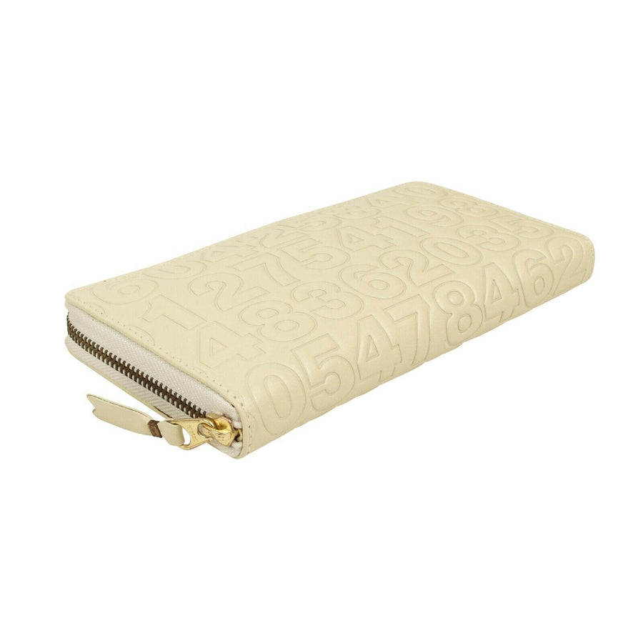 Leather Number Embossed Wallet - Cream