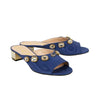 Women's Moiret Satin Open Toe Embellished Block Heel Mules - Blue