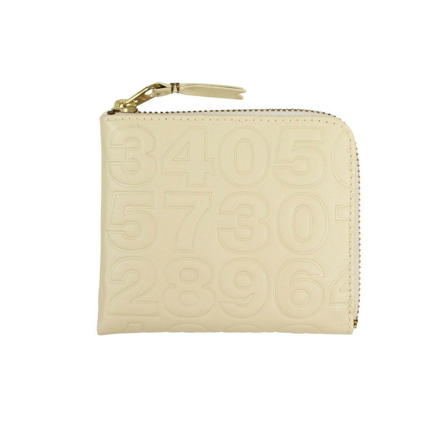 Leather Number Embossed Slim Wallet - Ivory