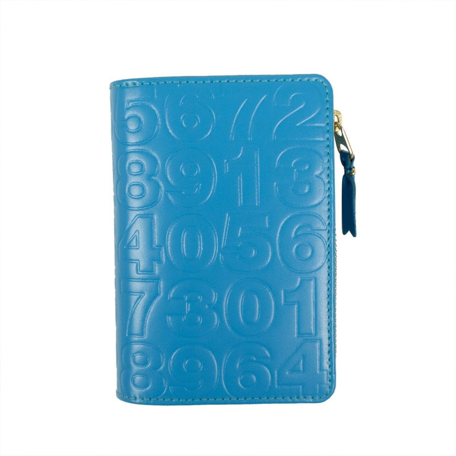 Leather Number Embossed Organizer Wallet - Blue