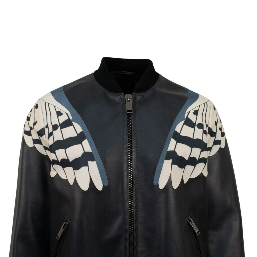 Owl Design Leather Jacket - Black / Blue