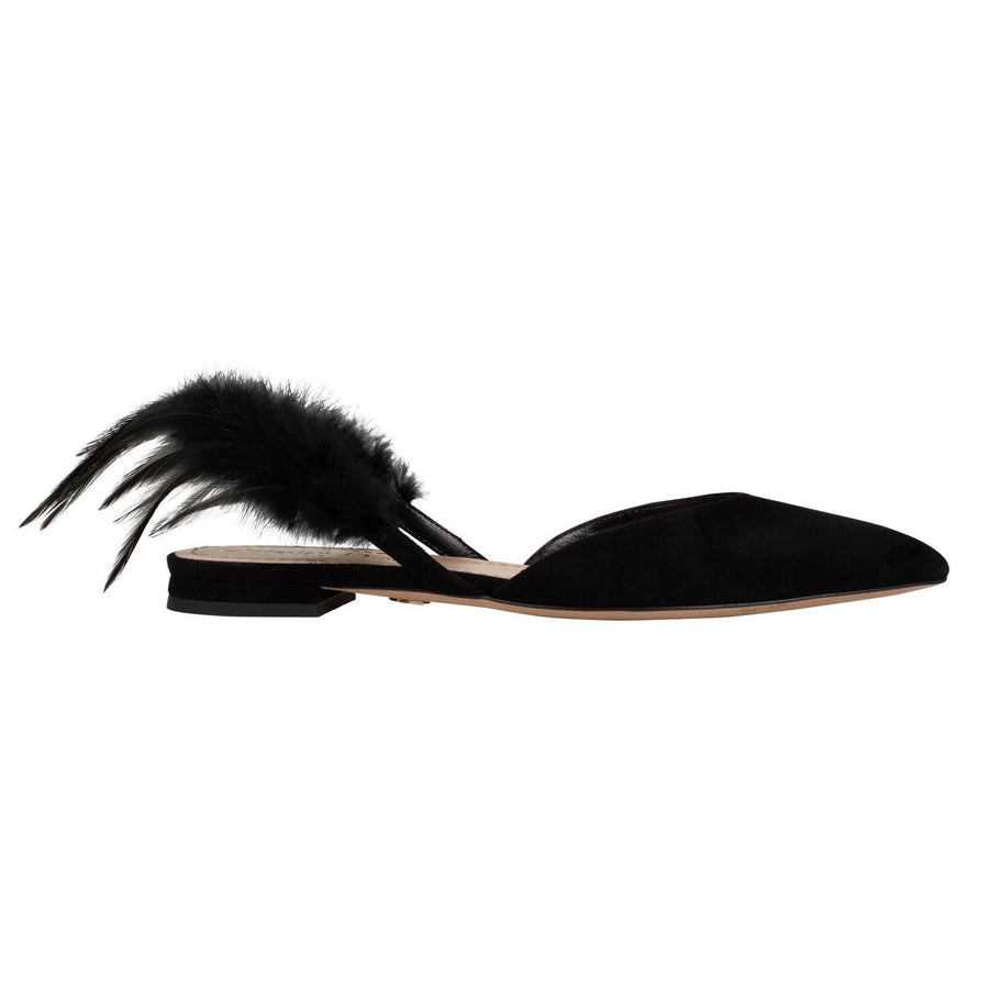 Ethinie Suede & Feather Ballet Flats - Black