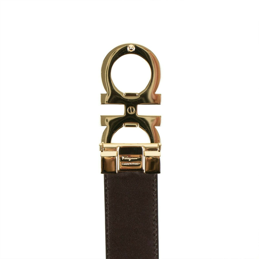 'Gancini' Gold Buckle Belt - Black-Brown