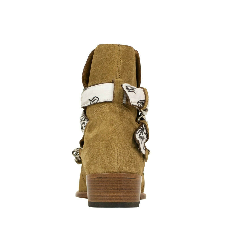 Suede Bandana Buckle Ankle Boots - Tan