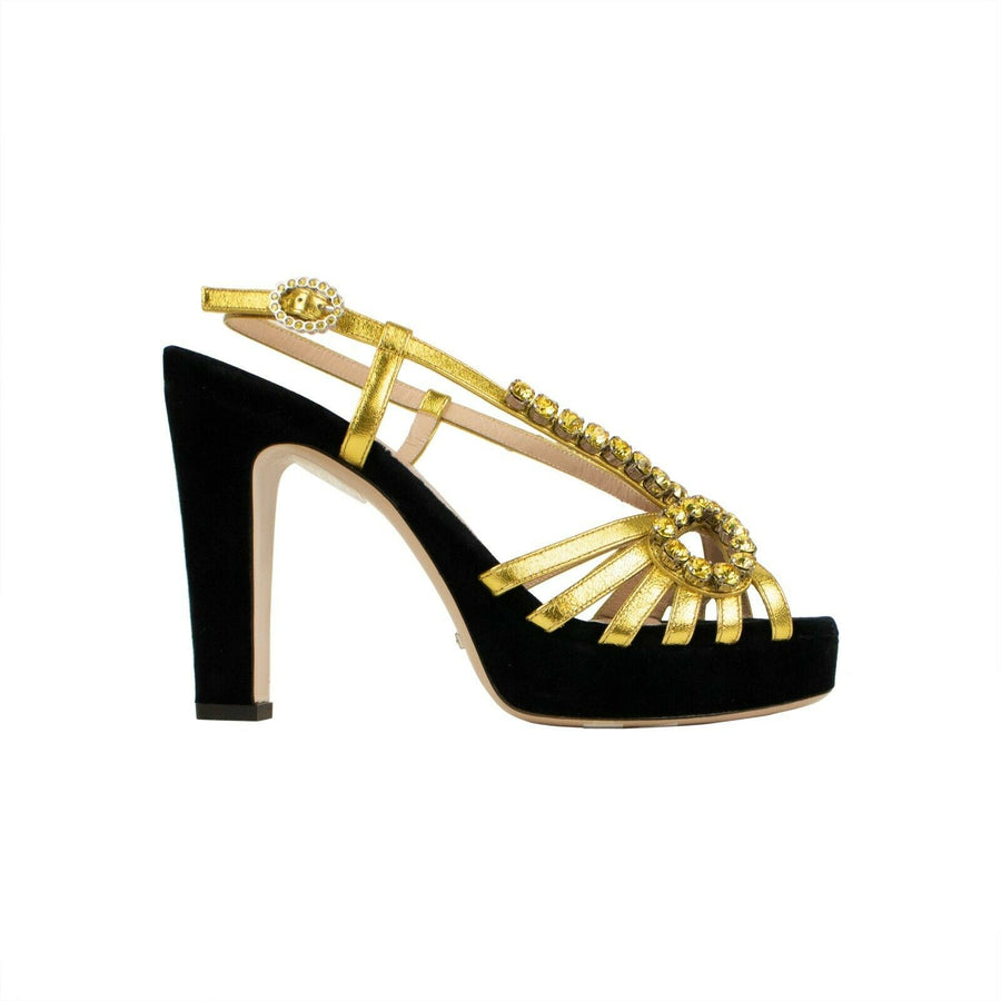 Women's Crystals Sandals Pumps - Black And Gold