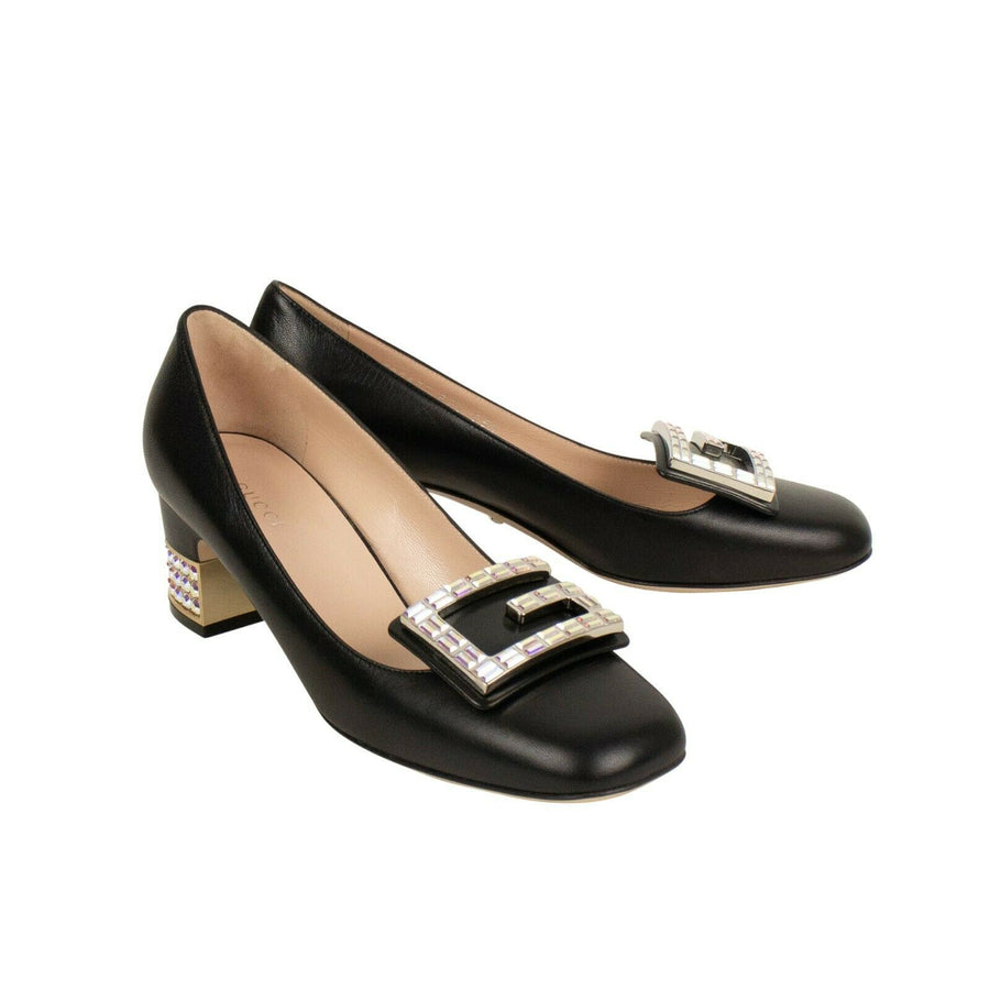 Women's Leather G Buckle Pumps - Black