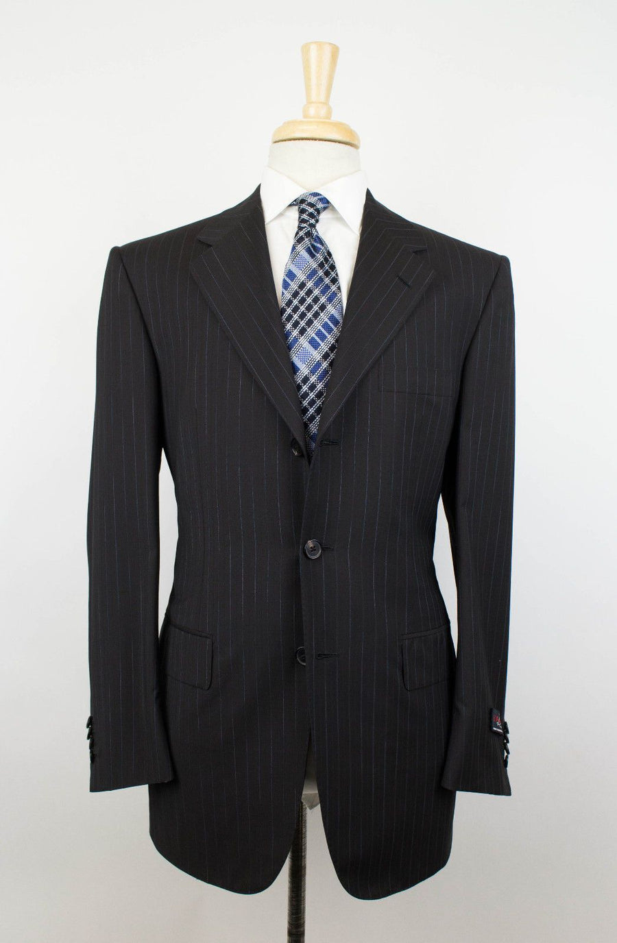 Striped Wool 3 Roll 2 Button Suit - Brown