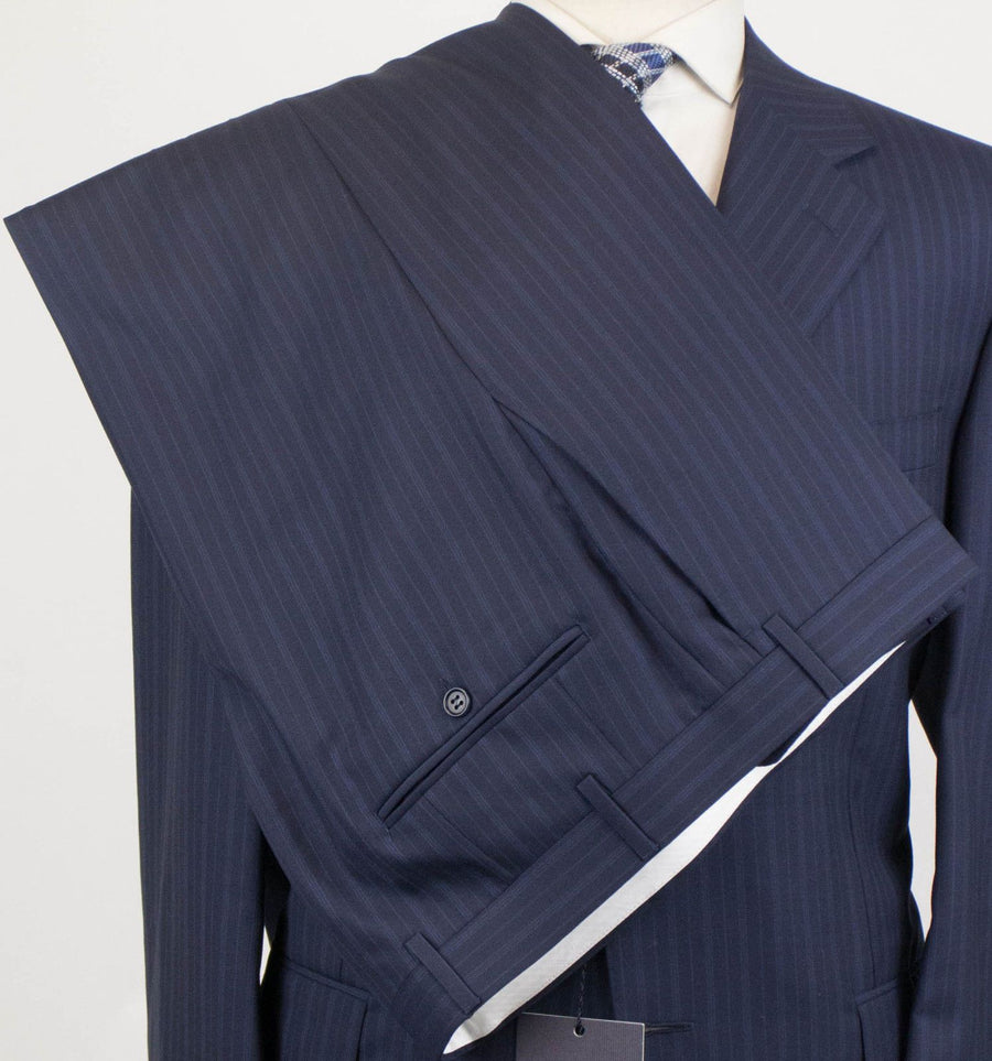 Drop 4 Striped Wool 3 Button Suit - Blue