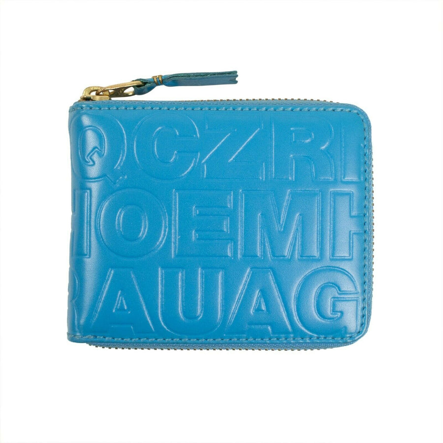 Leather Letter Embossed Small Wallet - Blue