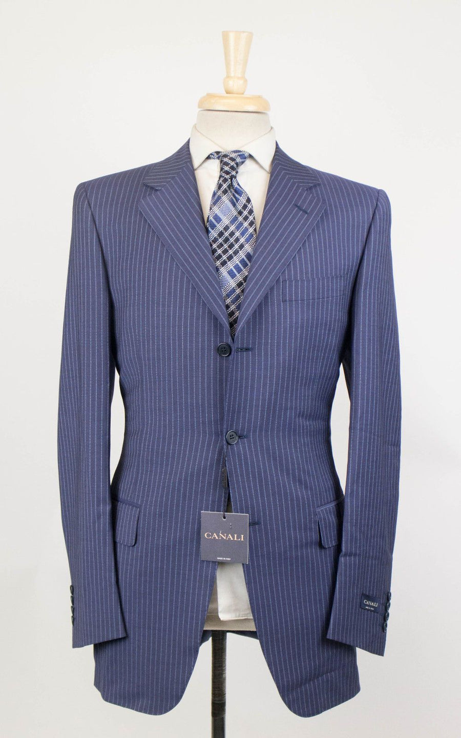 Drop 6 Striped Wool Blend 3 Button Suit - Blue