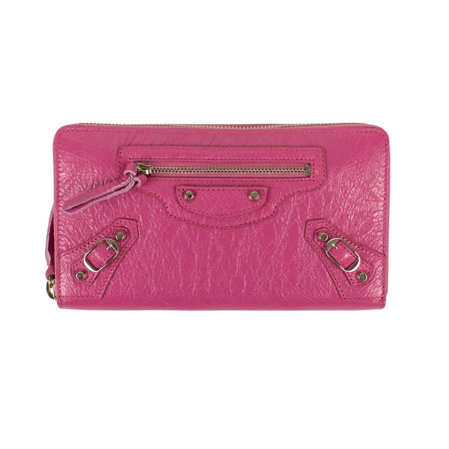 Textured Leather Classic Continental Wallet - Hot Pink